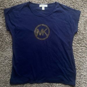 Michael Kors Gold Studded Logo Navy Blue Shirt